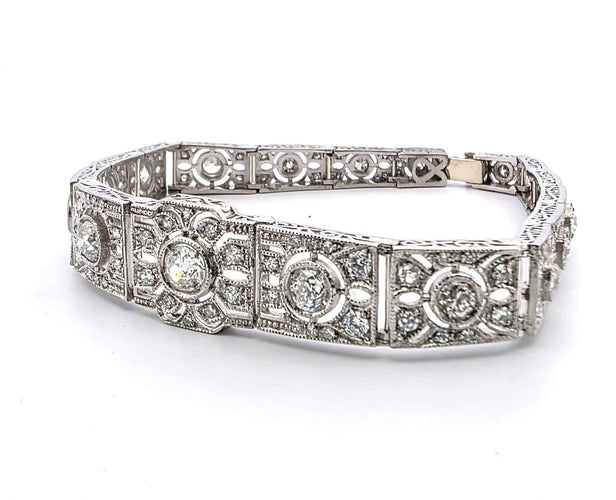 Bracelet Superbe bracelet Art déco français en platine serti de diamants de 4,50 ct 58 Facettes