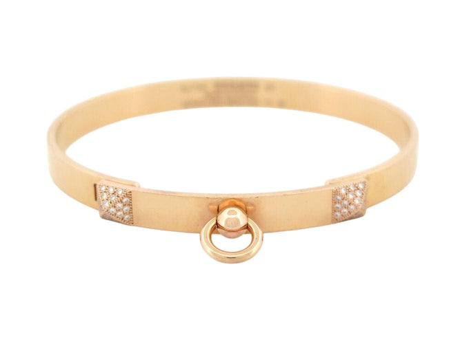 Collier bracelet HERMES collier de chien medor pm en or rose 18k 25gr 48 diamants 0.24ct 58 Facettes 266229
