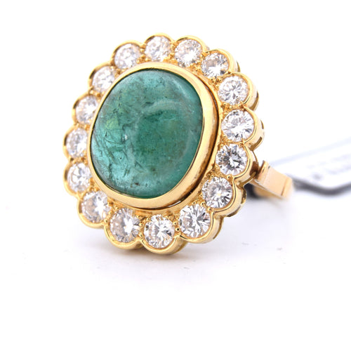 ANELLO DECO' IN GIALLO 18 KT - SMERALDO NATURALE E DIAMANTI