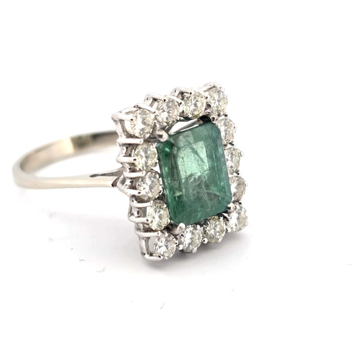 Bague 55 Bague en or blanc 18 carats avec émeraude et diamants 58 Facettes