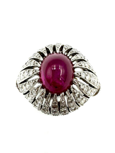 Bague Bague Art-Déco ornée d'un rubis birman naturel étoilé et de diamants 58 Facettes
