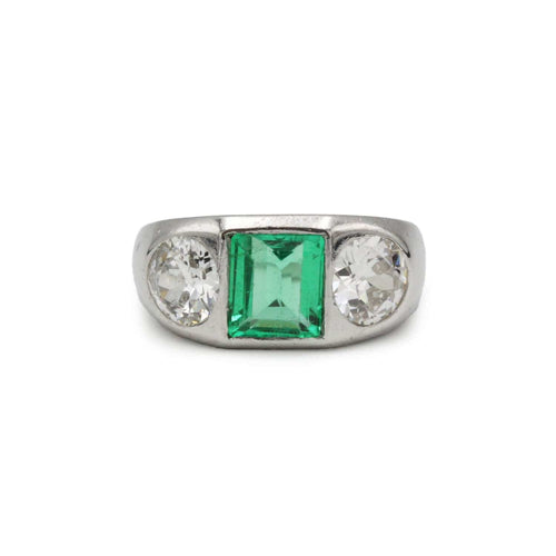 Bague 53 Bague art deco en platine, émeraude et diamants tailles anciennes 58 Facettes 1273