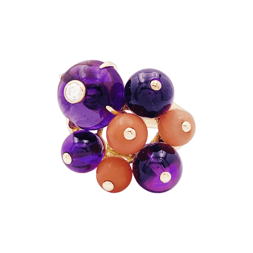 Bague 53 Bague Cartier, "Délices de Goa", or jaune, diamant, corail, améthystes. 58 Facettes 34812