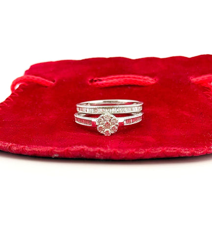 Bague 56 Bague de fiançailles + alliance en or et diamants 58 Facettes