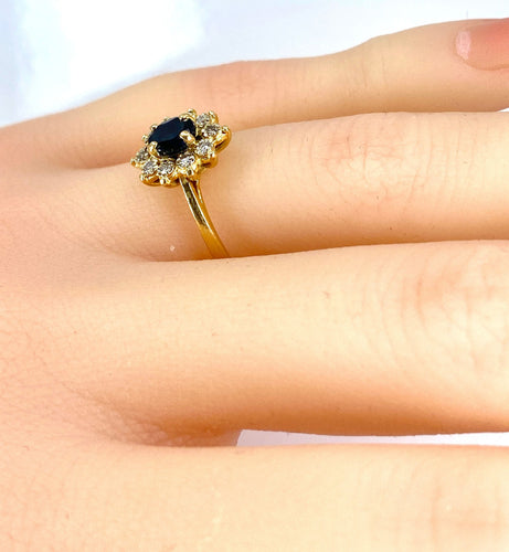 Bague 54 Bague marguerite en or jaune 18 carats, saphir et diamants 58 Facettes AB529