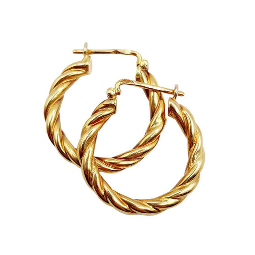 Boucles d'oreilles Créoles vintage or jaune finement torsadées (circa 1970) 58 Facettes A06048