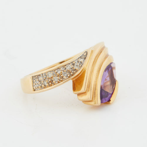 Bague 52 Bague Or Jaune - Améthyste Marquise et Diamants 58 Facettes RÉF 11316/10