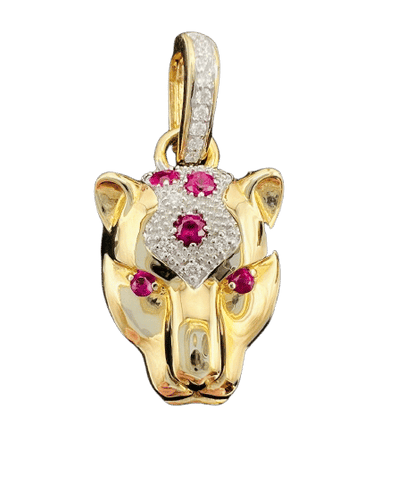 Pendentif Pendentif tête de panthère, Or jaune 18 carat, serti de Rubis et de diamants 58 Facettes 7364 A