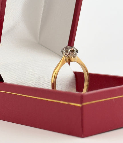 Bague 55.5 Bague ancienne solitaire or et platine diamant brun 58 Facettes