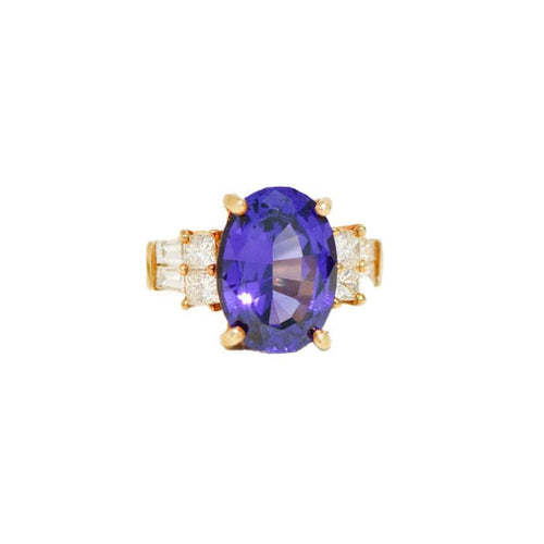 Bague Bague cocktail vintage exclusive en or jaune 18 carats avec tanzanite et diamants 58 Facettes 2399
