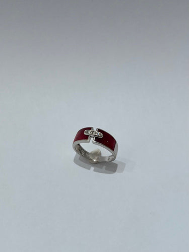 Bague 52 Bague or blanc en résine rouge et diamants 58 Facettes