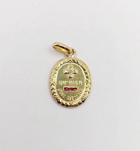 Pendentif Pendentif AUGIS médaille d'amour or jaune diamant et rubis : couronne de laurier (circa 1950) 58 Facettes A05551