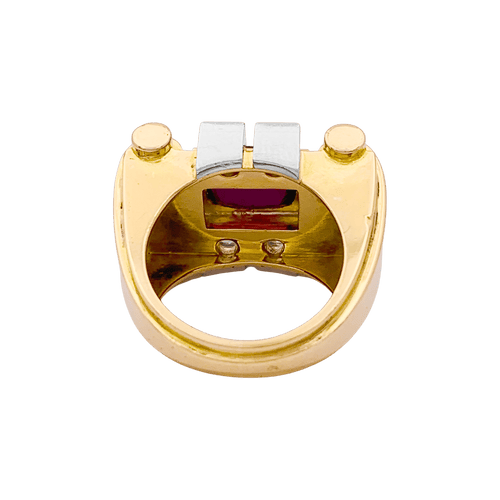 Bague 54 Bague "tank", deux tons d'or, grenat et diamants. 58 Facettes 34577