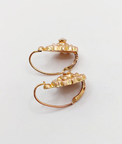 Boucles d'oreilles Dormeuses antique or rose 18k et perle (circa 1900) 58 Facettes A05899