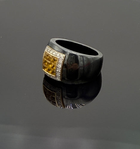 Bague 54 GUY LAROCHE - Bague en céramique noire avec citrine et diamant 58 Facettes