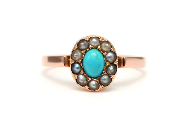 Bague 52 Bague Napoléon III or jaune sertie de perles et d'une turquoise 58 Facettes 23013