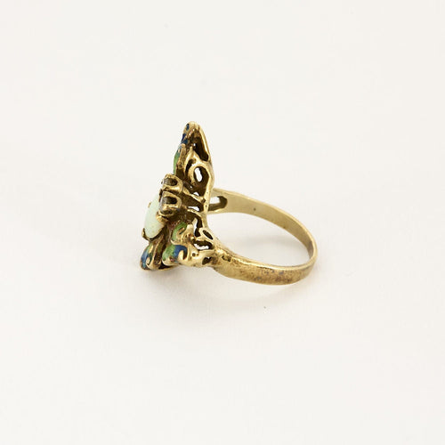 Bague 46,5 Bague or jaune à décor de papillon, opale, émail et diamants 58 Facettes B250439