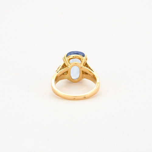Bague 54 Bague or jaune saphir Ceylan clair et diamants 58 Facettes