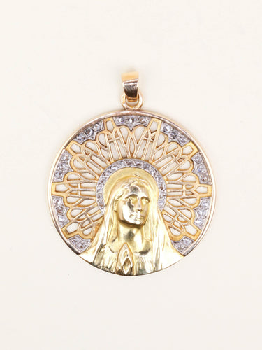 Pendentif VERNON Medaille Art Nouveau Vierge or jaune diamants taille rose 58 Facettes 1210.3