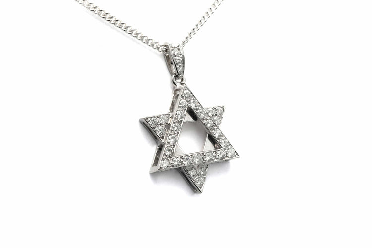 Pendentif Pendentif contemporain en or blanc, serti de diamants taille brillant (+-0.405ct) 58 Facettes B772