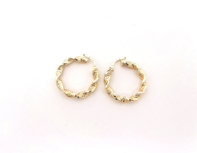 Boucles d'oreilles Créoles torsadées or jaune frise grecque 58 Facettes