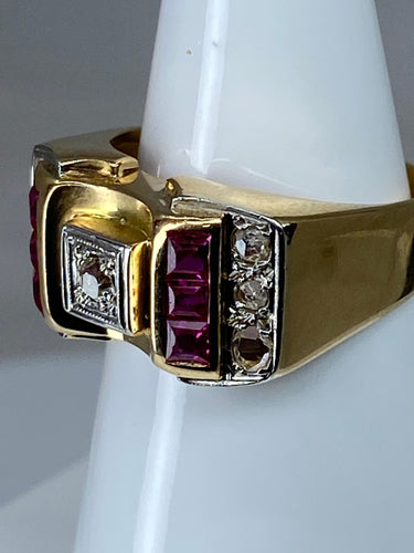 Bague 58 Bague Tank diamants & rubis synthétiques 58 Facettes
