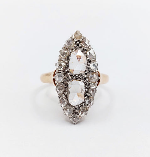Bague 50 Bague marquise antique or rose diamants taille rose (circa 1900) 58 Facettes A06286