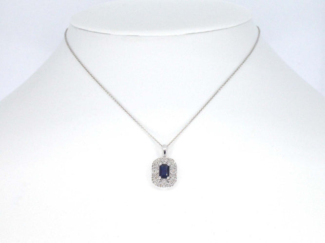 Pendentif Pendentif en or blanc avec diamants et saphir 58 Facettes 2350