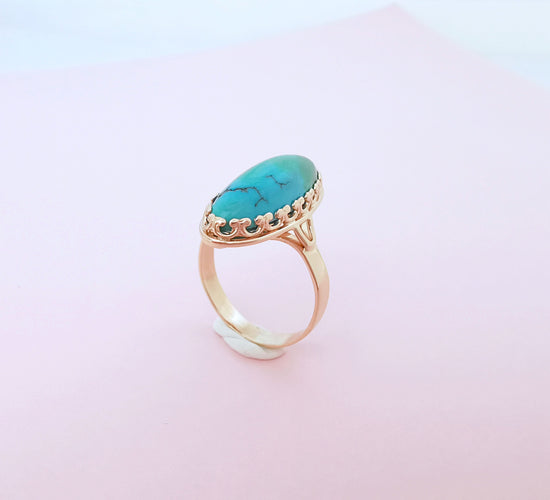 Bague 55.5 Bague Marquise cabochon de turquoise 58 Facettes AA 1669