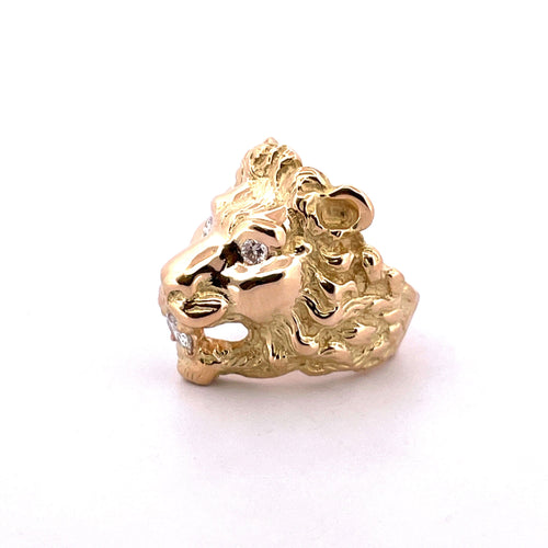 Bague Bague lion en or jaune massif 18 carats et diamants 58 Facettes