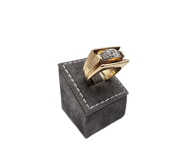 Bague 62 Bague or jaune TANK Style année 1950 sertie de 3 diamants taille ancienne 58 Facettes 1-0000492/3