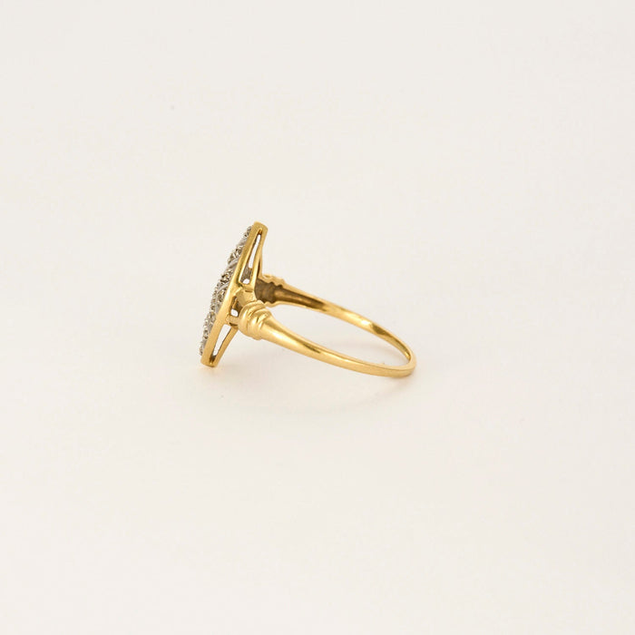 Yellow and white gold marquise ring with diamonds