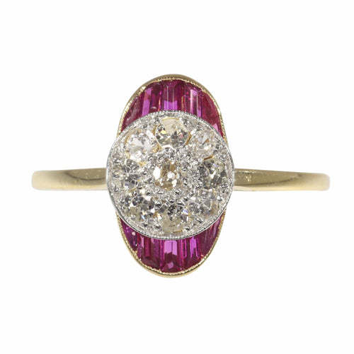 Bague 58 Bague de fiançailles Art déco vintage en diamant et rubis 58 Facettes 22237-0168
