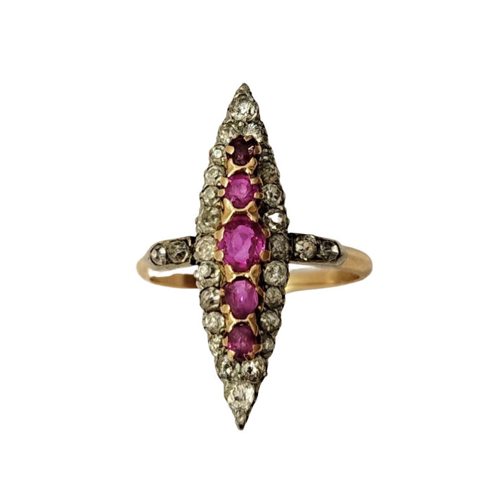 Old Marquise ring with ruby diamonds