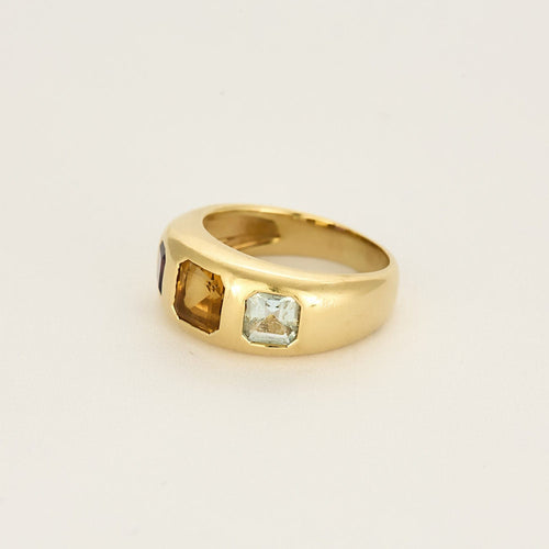 Bague 53 Bague jonc en or jaune, citrine, topaze et améthyste 58 Facettes ENG10845