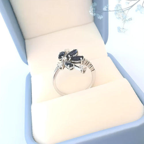 Bague 52 Bague fleur Saphirs et Diamants Or blanc 18 K 58 Facettes AA 1737