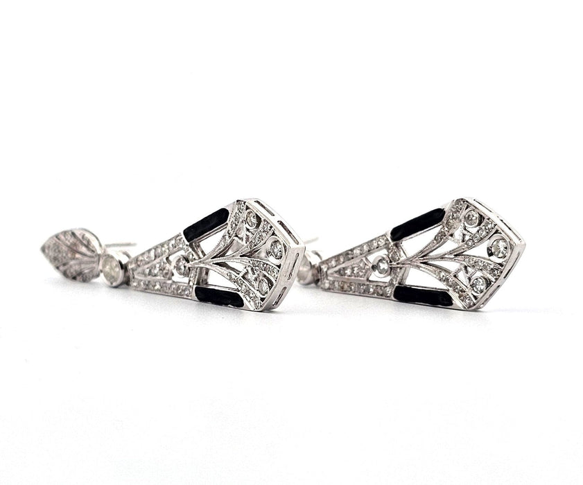 Boucles d'oreilles Boucles d'oreilles en or blanc avec diamants et onyx 58 Facettes