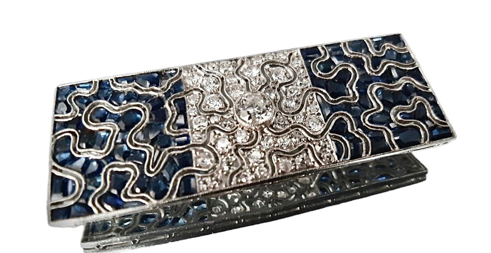 Broche Broche Art Déco en platine sertie de saphirs et diamants 58 Facettes