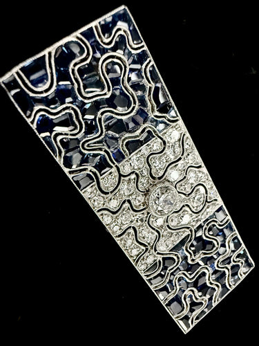 Broche Broche Art Déco en platine sertie de saphirs et diamants 58 Facettes