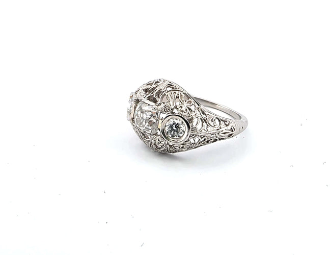 Bague 48 Superbe bague Art Déco en platine avec diamants taille ancienne 58 Facettes