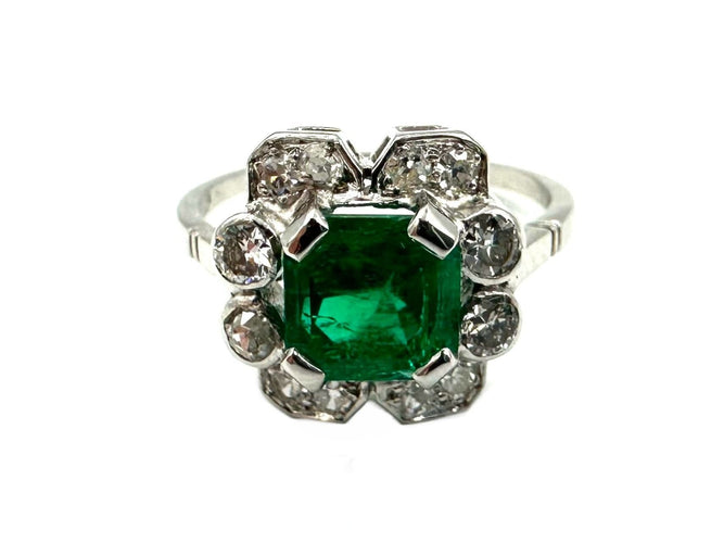 Bague 53 Bague Art-Déco, or blanc et platine, émeraude et diamants 58 Facettes