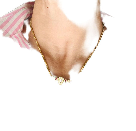 Collier Collier or jaune, rubis et diamants maille corde 58 Facettes