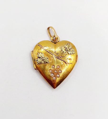 Pendentif Pendentif porte-photo antique feuille de vigne en or rose 18k et perles 58 Facettes A06357