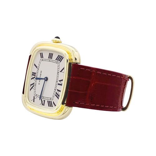 Uhr Cartier, „Square“ aus Gelbgold und Leder. 