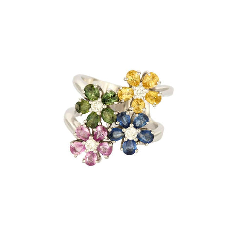 Bague 56.5 Bague fleur en Or blanc 18k et saphirs de couleurs 58 Facettes 250305