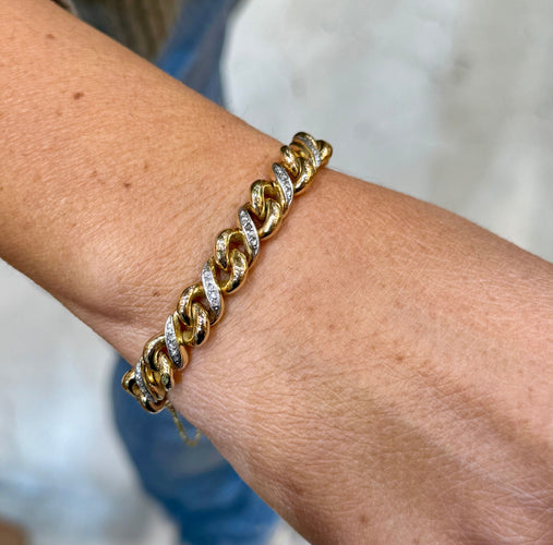 Bracelet Bracelet gourmette ancienne or jaune et diamants 58 Facettes