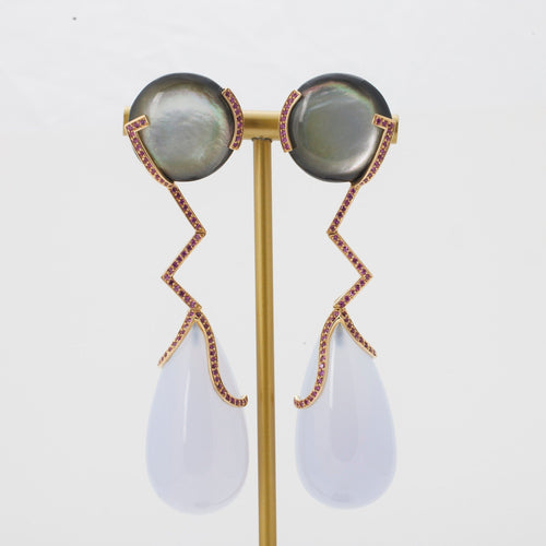 Boucles d'oreilles Boucles d’oreilles calcédoine et nacre 58 Facettes
