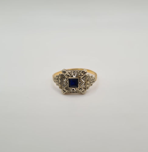 Bague 60 Bague or jaune sertie de saphir et diamants 58 Facettes