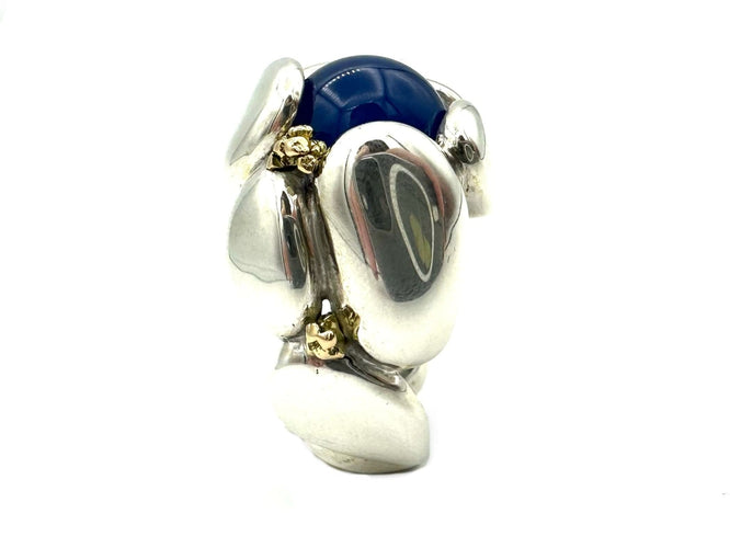 Bague 55 GILBERT ALBERT. Bague scuplture en argent et or 18K 58 Facettes