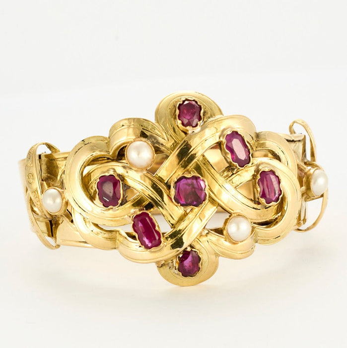 Bracelet Bracelet 1900 or jaune rubis et perles 58 Facettes LP960/13